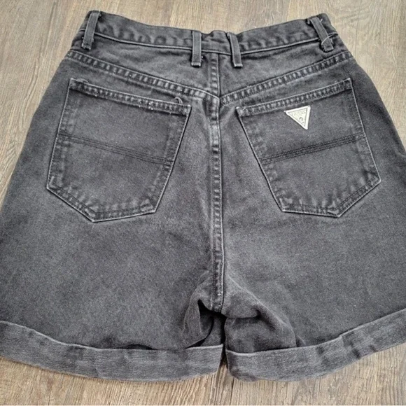 Vintage Guess High Waisted Black Jean Shorts - Picture 2 of 3